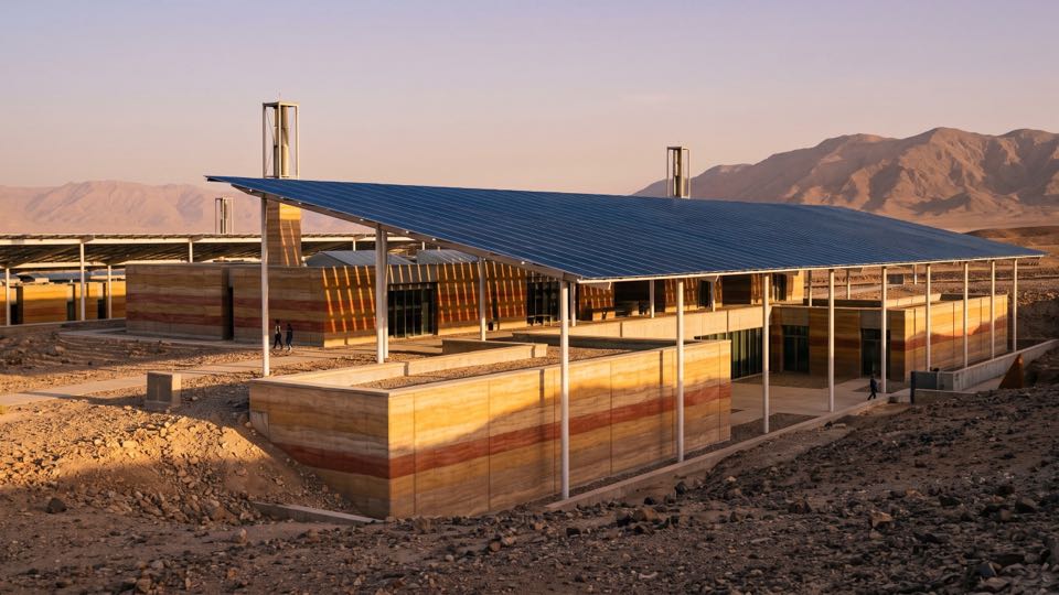 Erg Solar Campus at dusk (visualisation)