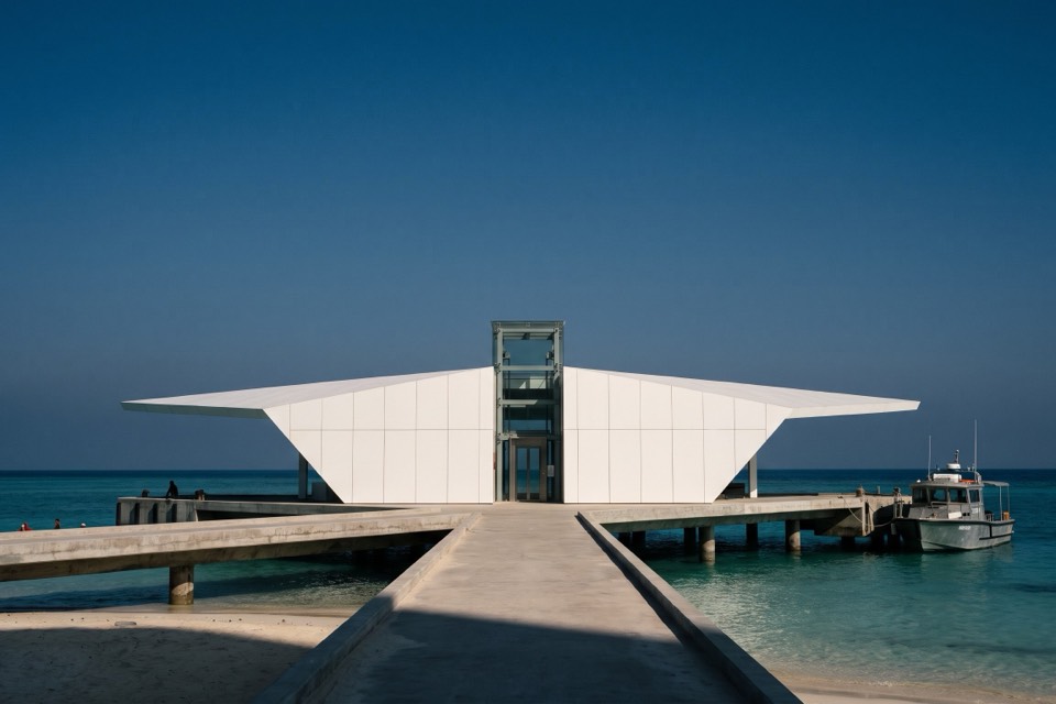The surface pavilion at dusk