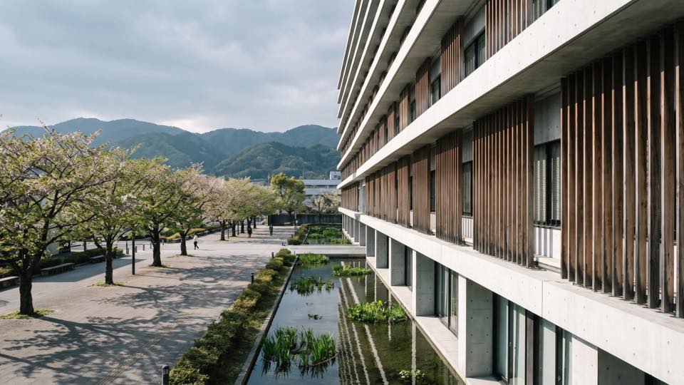 The hospital and its plaza in spring