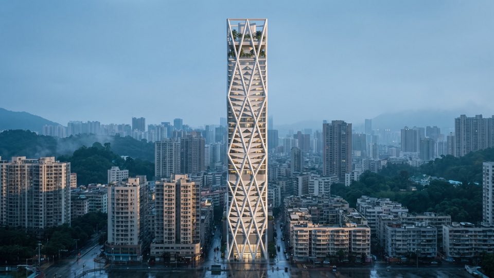 Tessera Tower at dusk